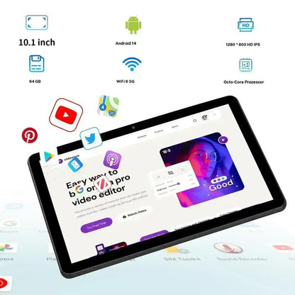 PRITOM 15 - 10,1-Zoll-Android-Tablet, 16 GB RAM, 64 GB ROM, mit Tastaturgehäuse und Stift, Dual-Kamera, 8-MP-Akku, 6000 mAh, ideales Geschenk für Schule und Alltag